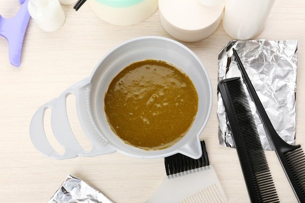 Hairdresser accessories for coloring hair closeup