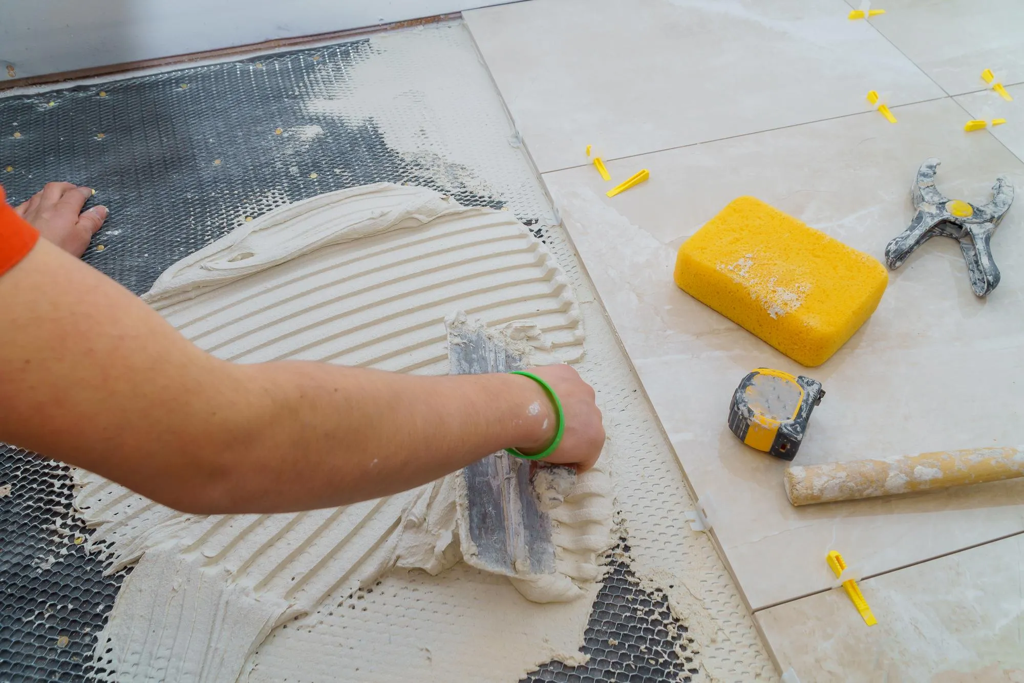 High angle view of man working