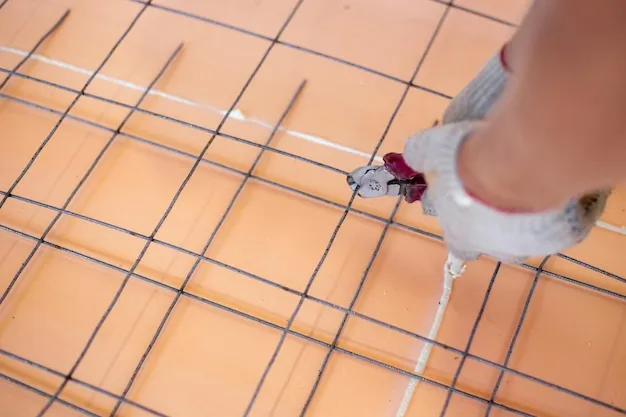 Installation of underfloor heating Reinforcement welded mesh laid on polyurethane with sealed seams