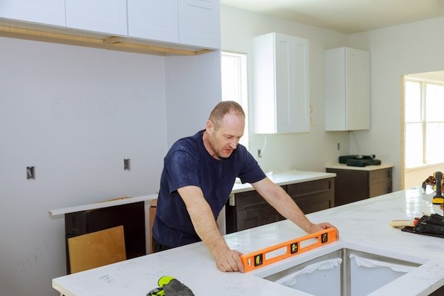 Leveling with countertops of making a modern domestic kitchen cabinets