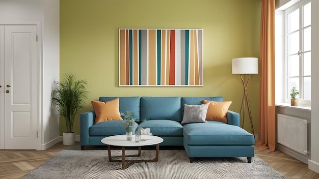 a living room with a couch lamp and a coffee table