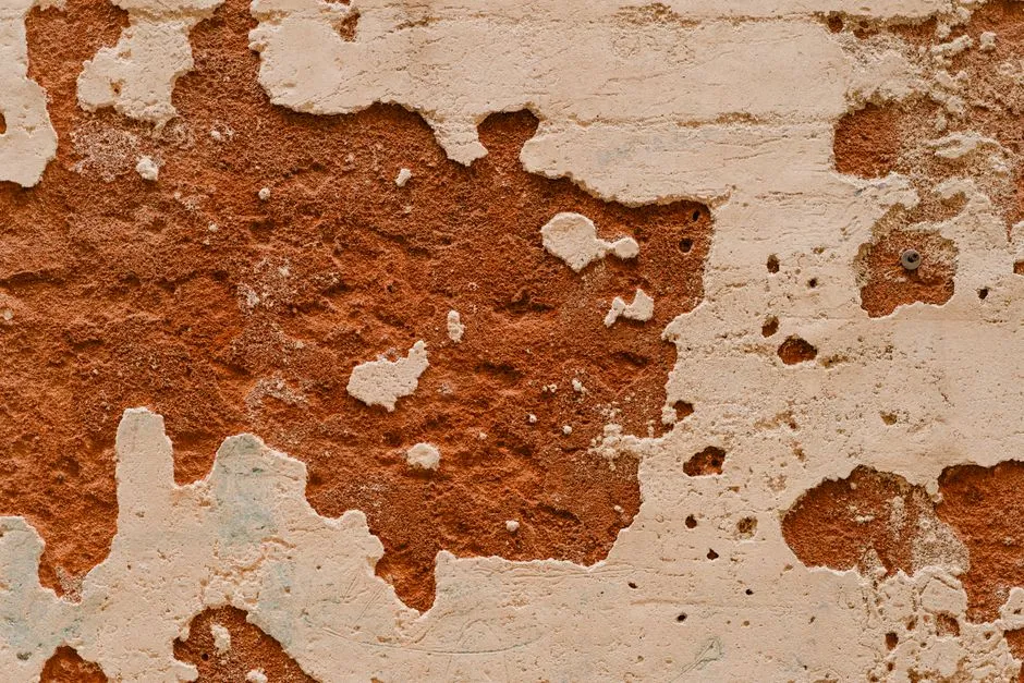 Close-up of a weathered wall with peeling paint and rich texture.