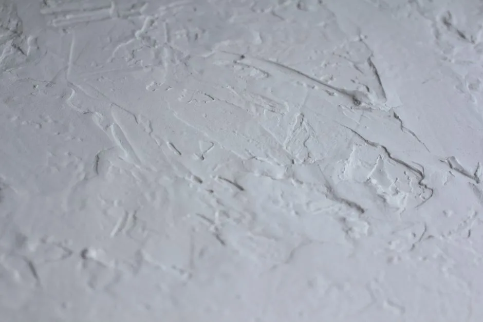 Close-up shot of a textured white plaster surface with rough details.