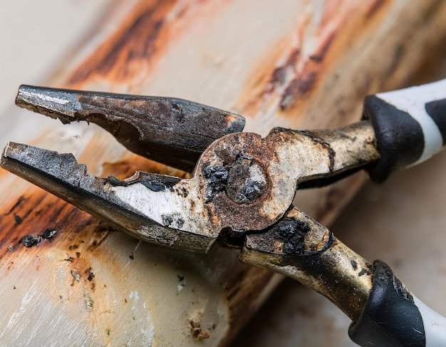 This closeup shows pliers burning due to electric current