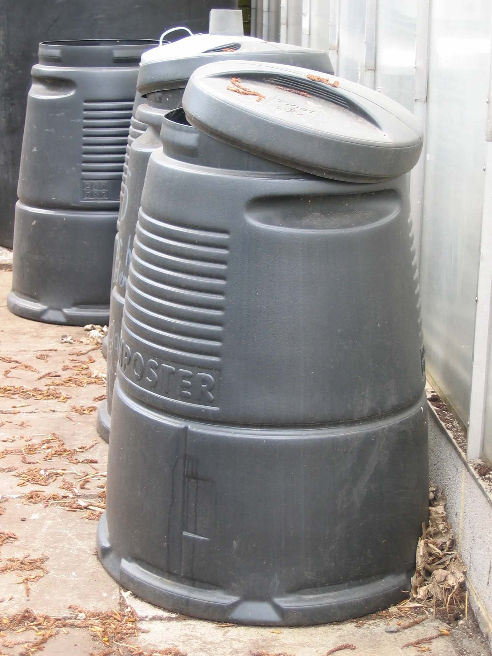 Black domestic compost bin as given away by Tower Hamlets Council