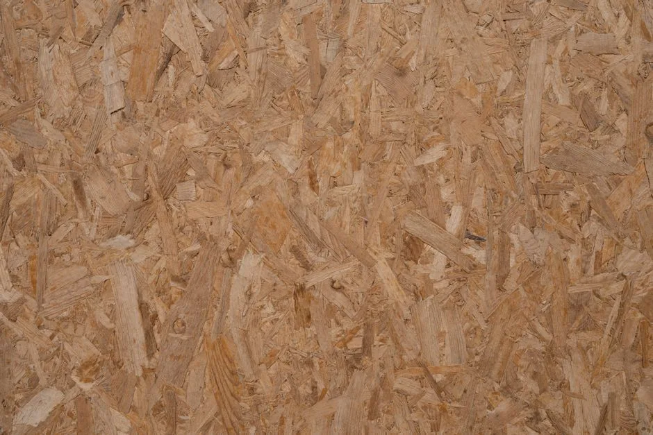 Detailed texture of a natural wooden OSB panel, perfect for backgrounds and design elements.