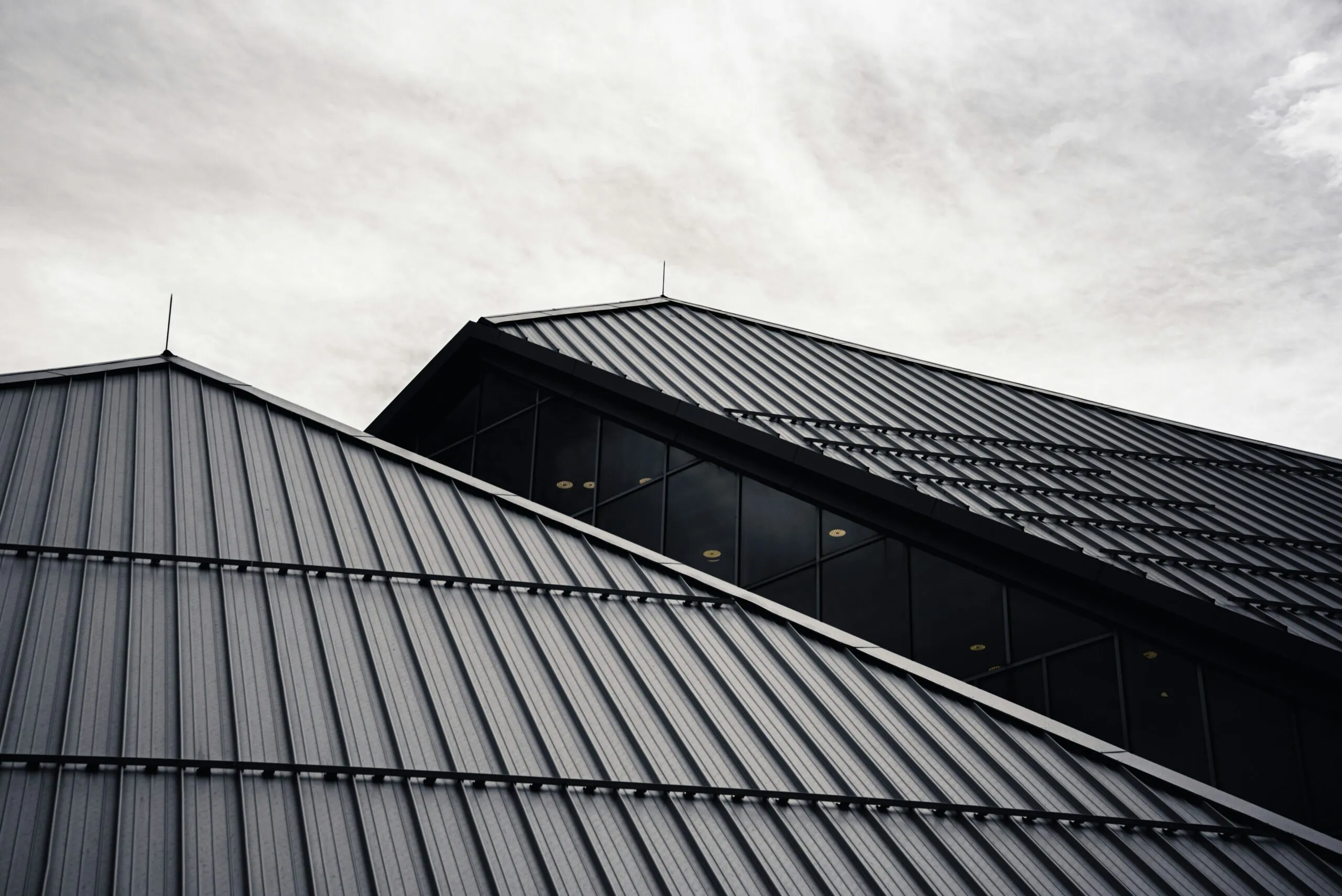 black and white glass building