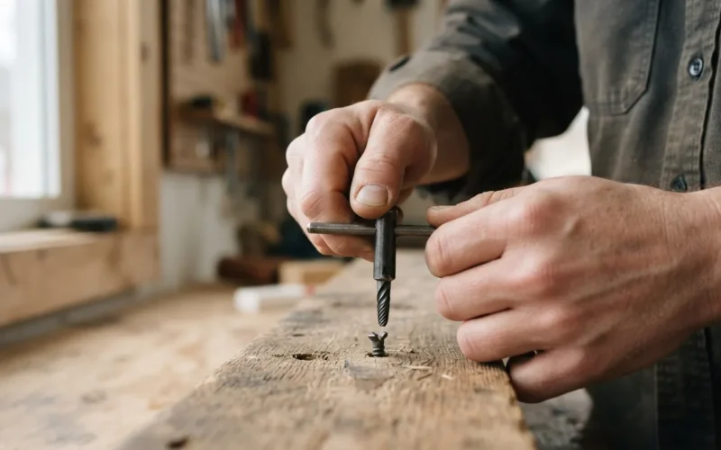 a person using a tool to remove a broken screw