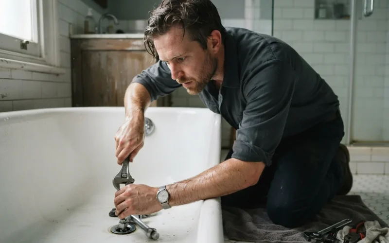a person fixing a bathtub drain