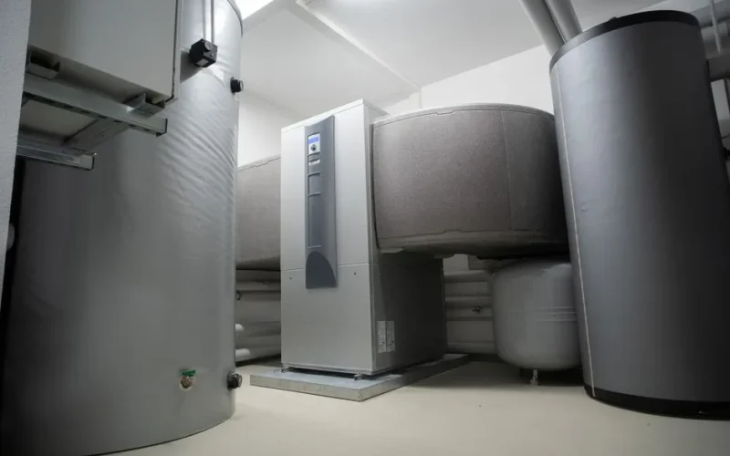 Efficient and innovative heat pump system in an indoor setting for advanced heating solutions.